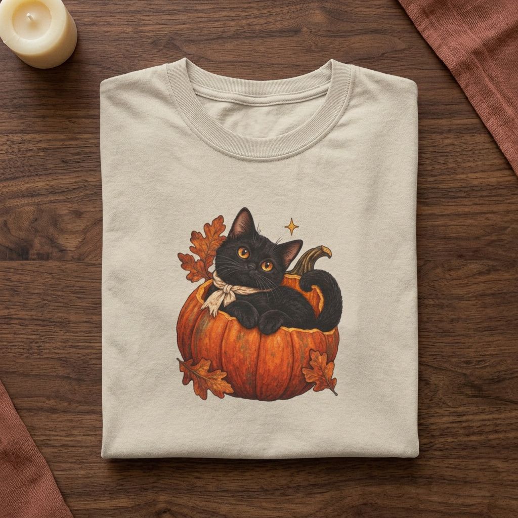 Black Cat & Pumpkin T-Shirt